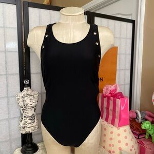 Juicy Couture NWT Women S Sleek Black Grommet Mailloy Swimsuit MSRP $98